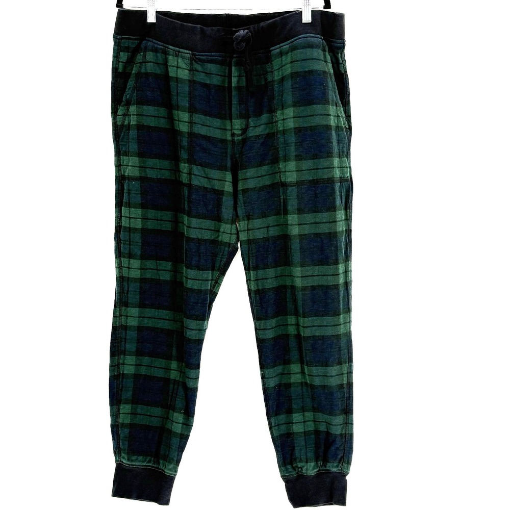 J Crew Knit Goods Lounge Pant Mens XL Green Blackwatch Plaid Joggers 100% Cotton